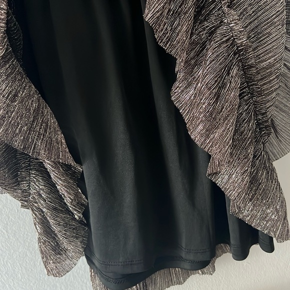 1. State. Smock Neck Sleeveless Fit & Flare Dress. Brown with Gold. Size S/M - Picture 7 of 7